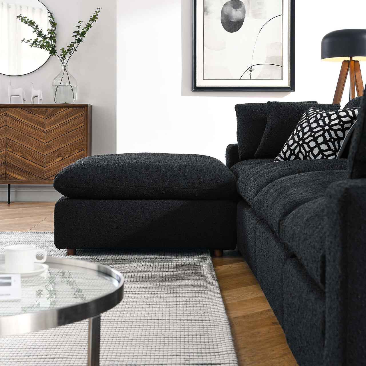 Angelic 5-Piece Cloudblend Boucle Sectional, Black