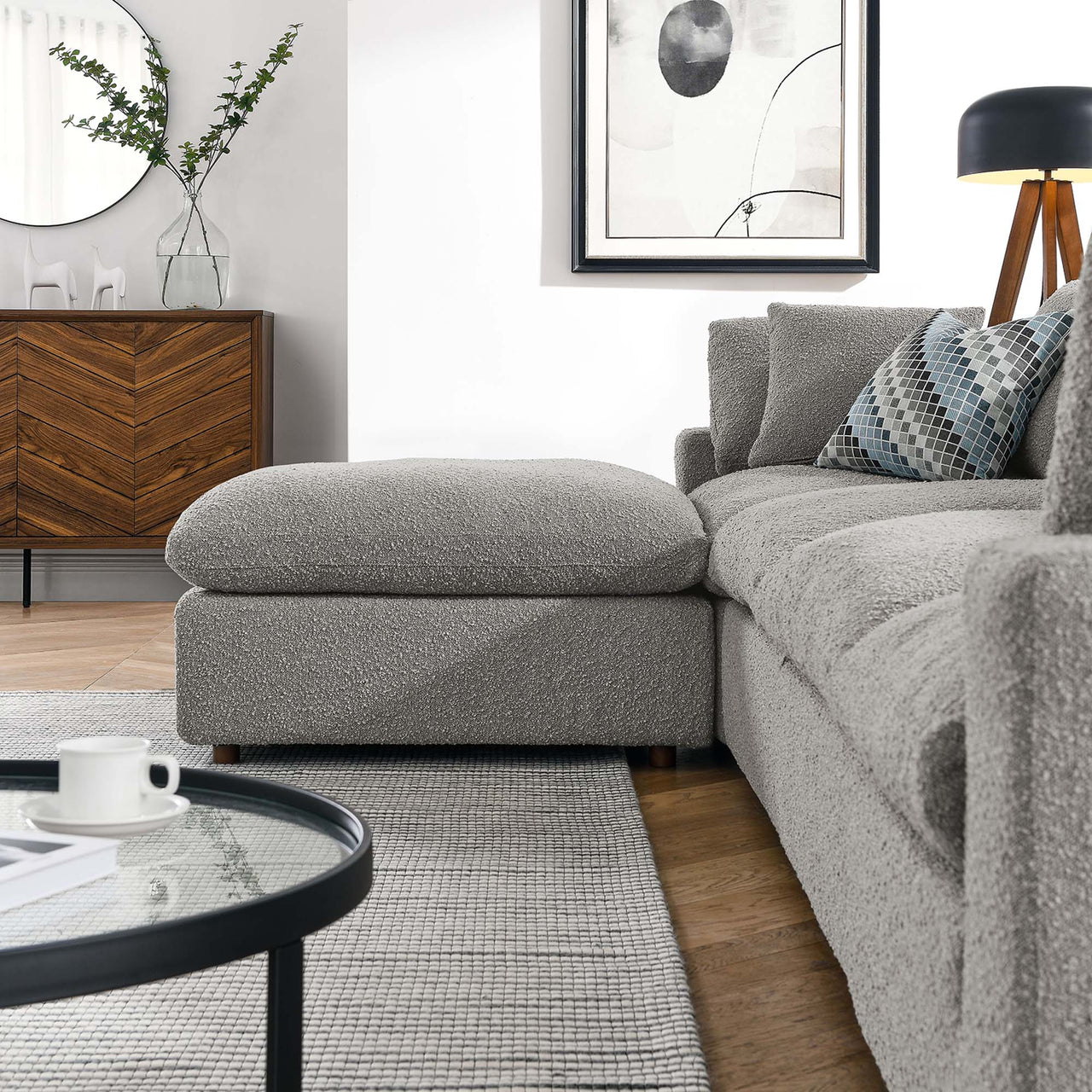 Angelic 5-Piece Cloudblend Boucle Sectional, Light Gray