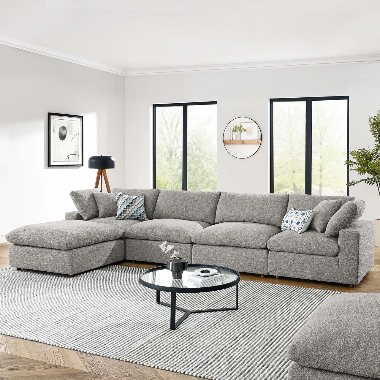 Angelic 5-Piece Cloudblend Boucle Sectional, Light Gray
