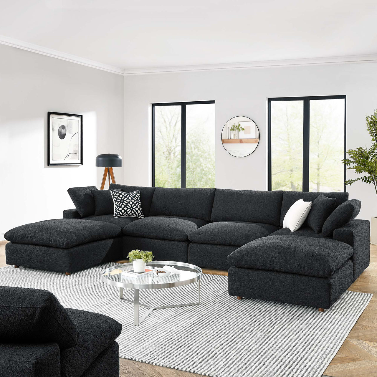 Angelic 6-Piece Cloudblend Boucle Sectional, Black