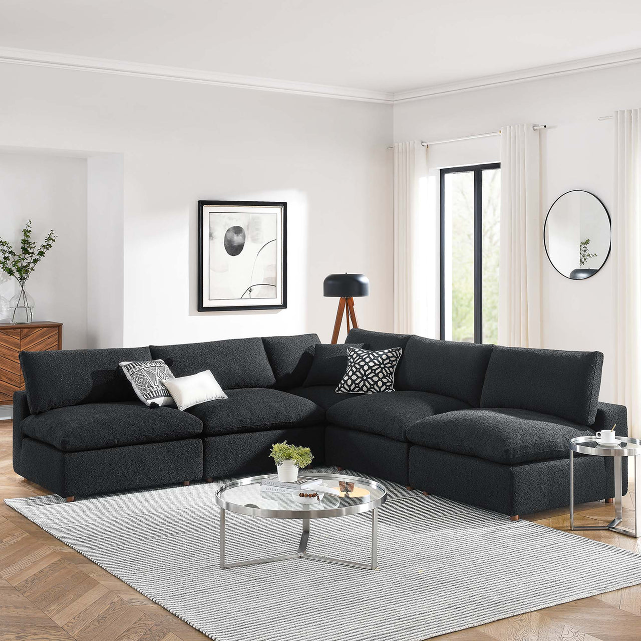 Angelic 5-Piece Cloudblend Boucle Sectional, Black