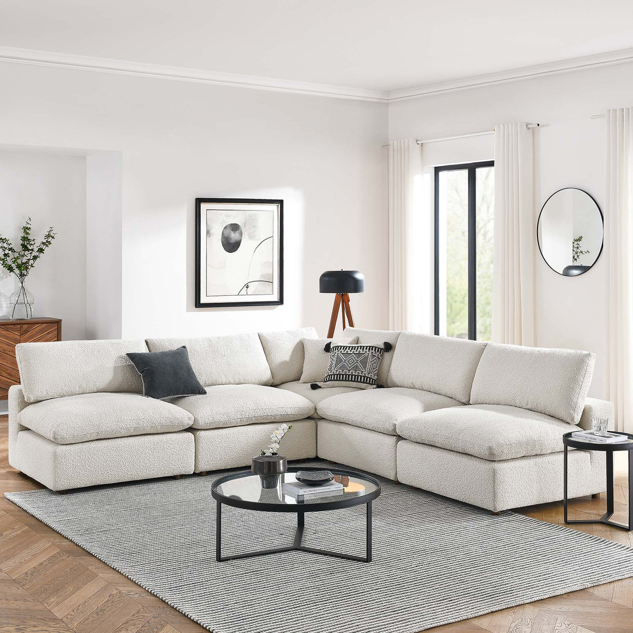 Angelic 5-Piece Cloudblend Boucle Sectional, Ivory