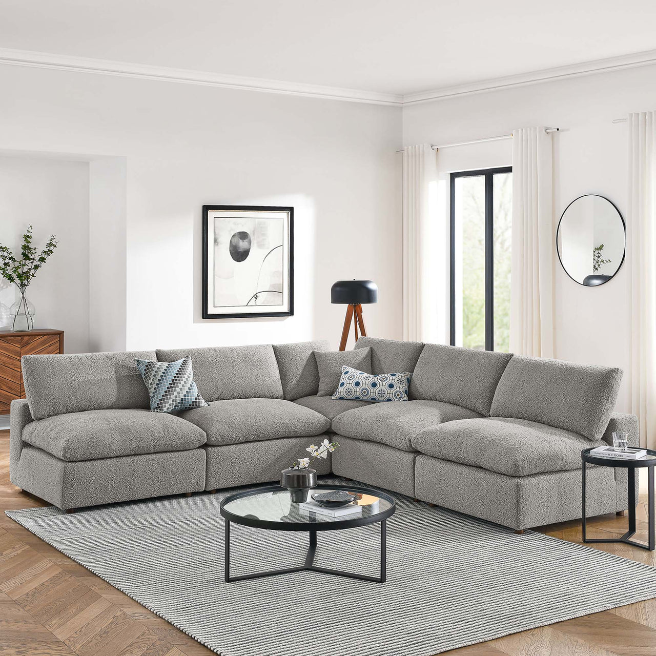 Angelic 5-Piece Cloudblend Boucle Sectional, Light Gray
