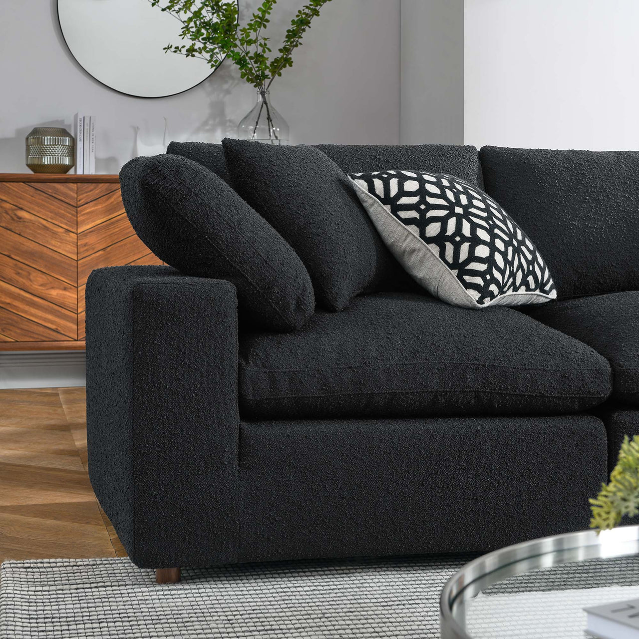 Angelic 5-Piece Cloudblend Boucle Sectional, Black