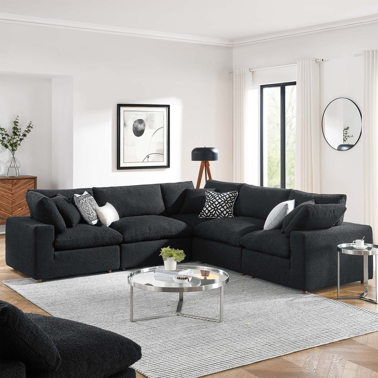 Angelic 5-Piece Cloudblend Boucle Sectional, Black