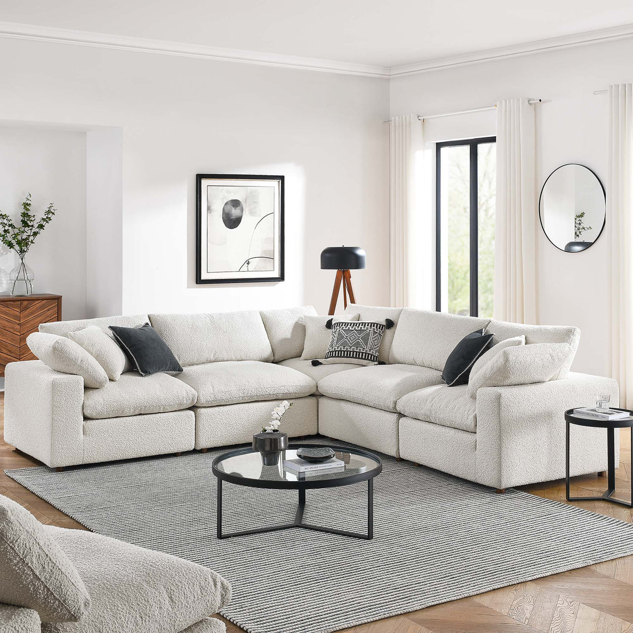 Angelic 5-Piece Cloudblend Boucle Sectional, Ivory