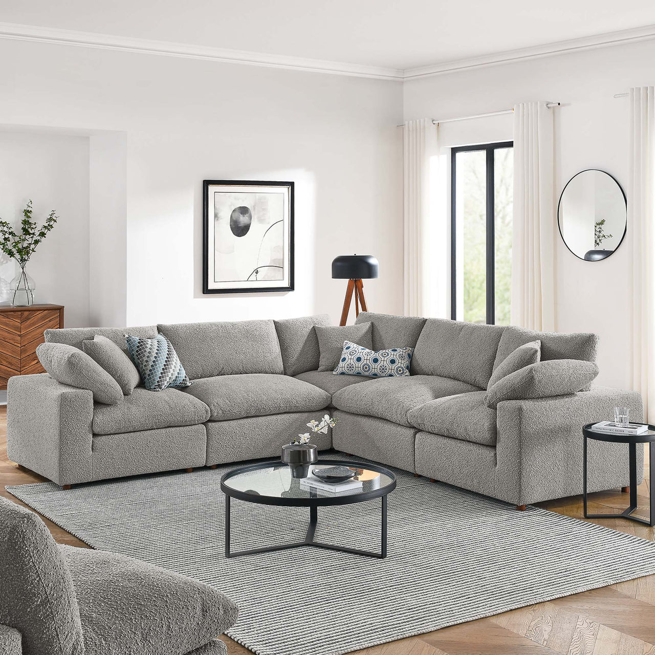 Angelic 5-Piece Cloudblend Boucle Sectional, Light Gray