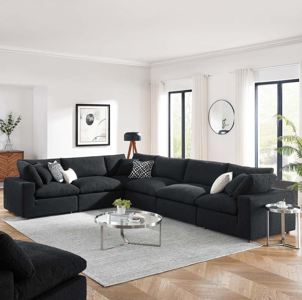 Angelic 6-Piece Cloudblend Boucle Sectional, Black