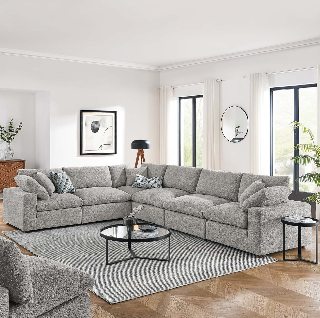 Angelic 6-Piece Cloudblend Boucle Sectional, Light Gray