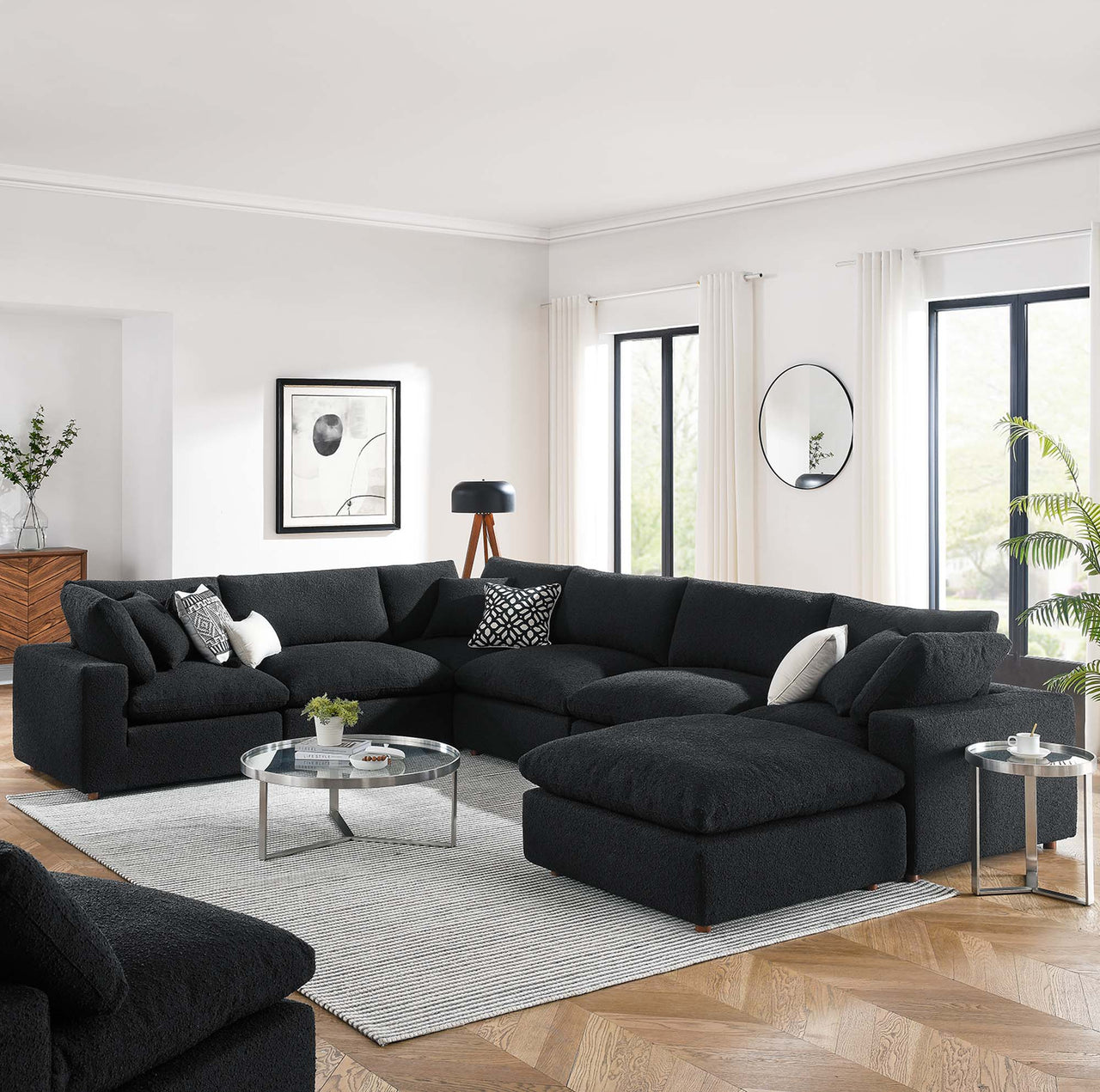 Angelic 7-Piece Cloudblend Boucle Sectional, Black
