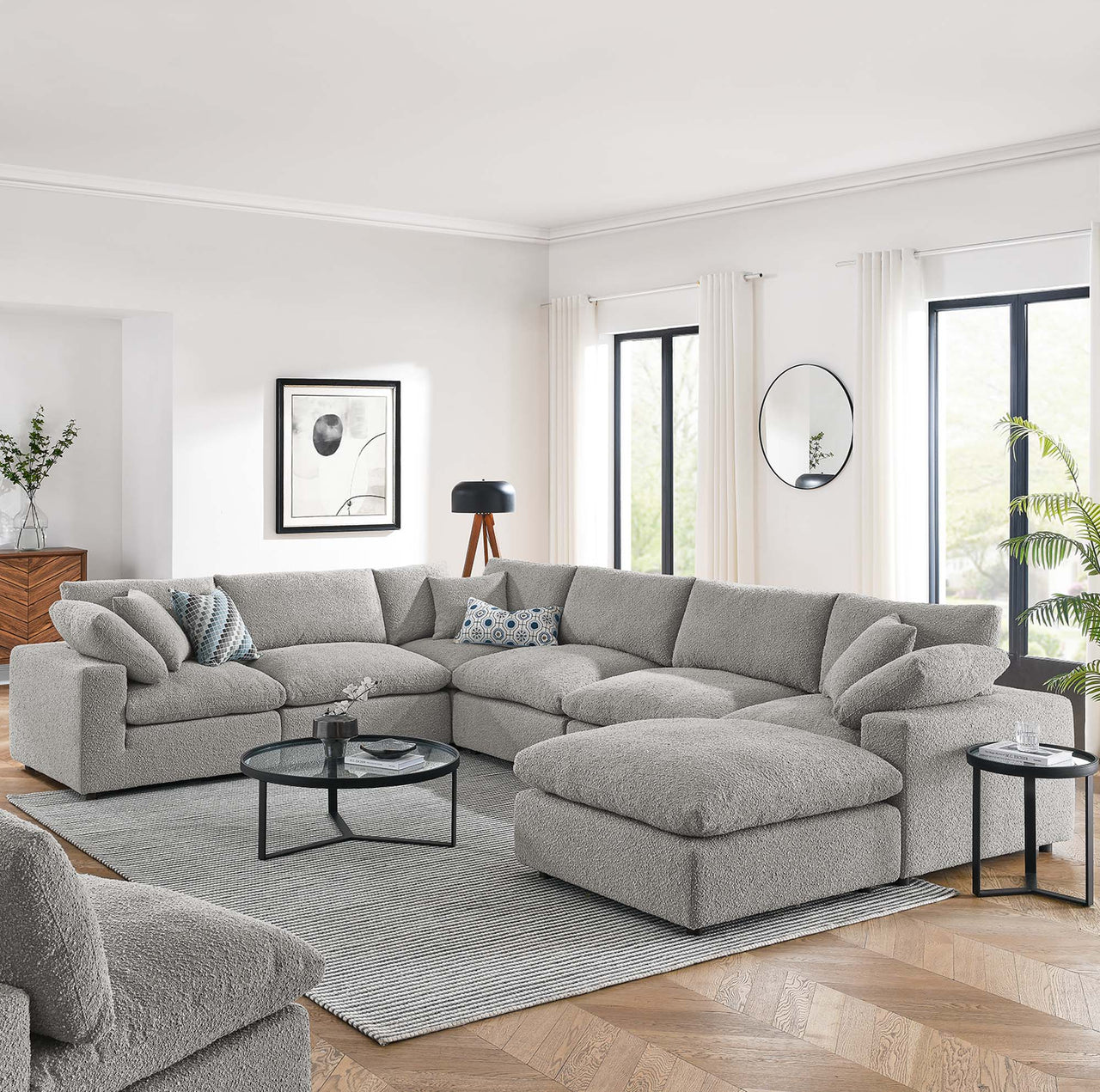 Angelic 7-Piece Cloudblend Boucle Sectional, Light Gray