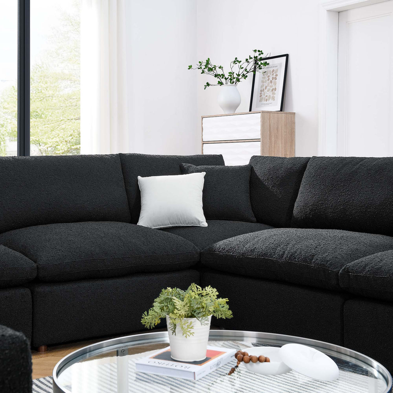 Angelic 8-Piece Cloudblend Boucle Sectional, Black