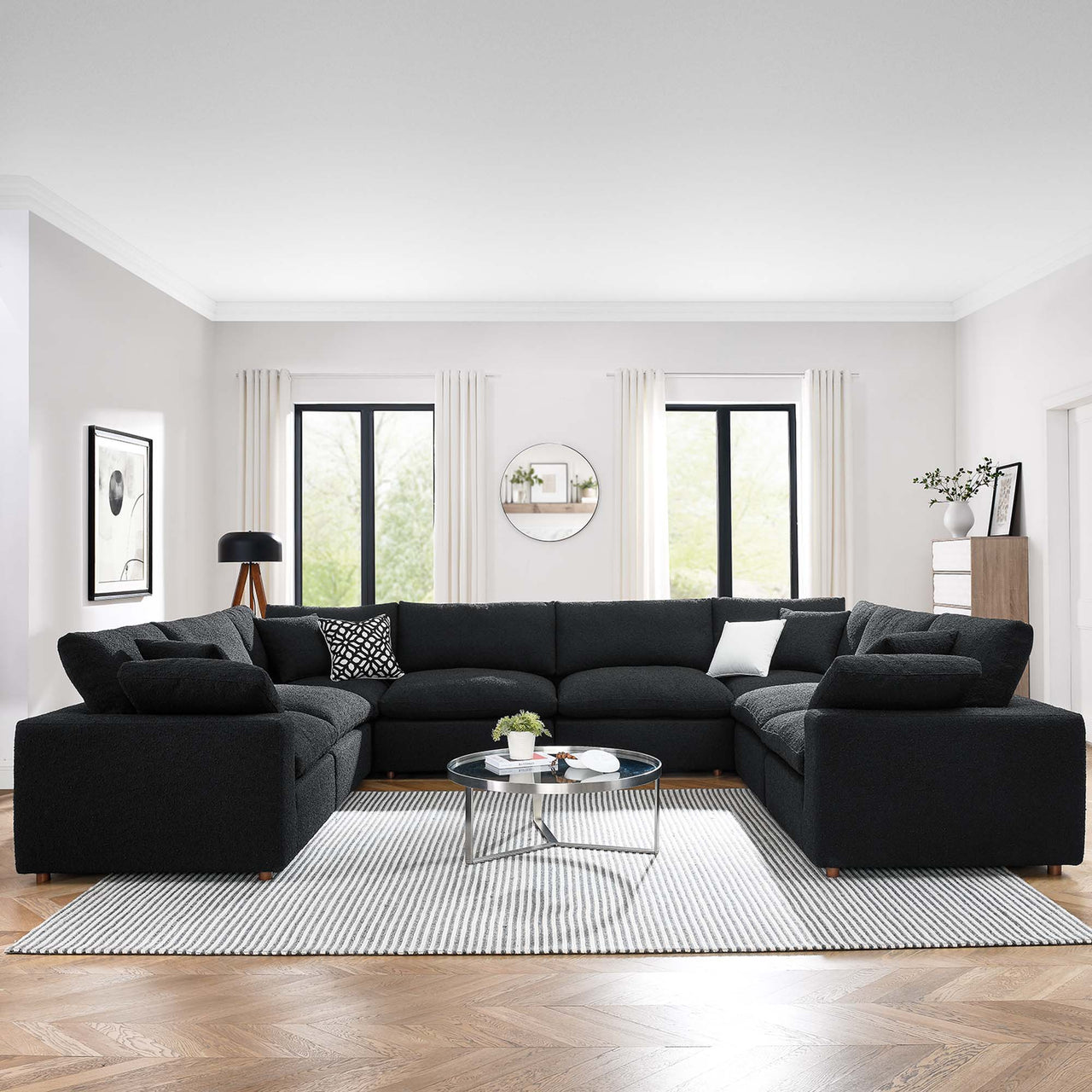 Angelic 8-Piece Cloudblend Boucle Sectional, Black