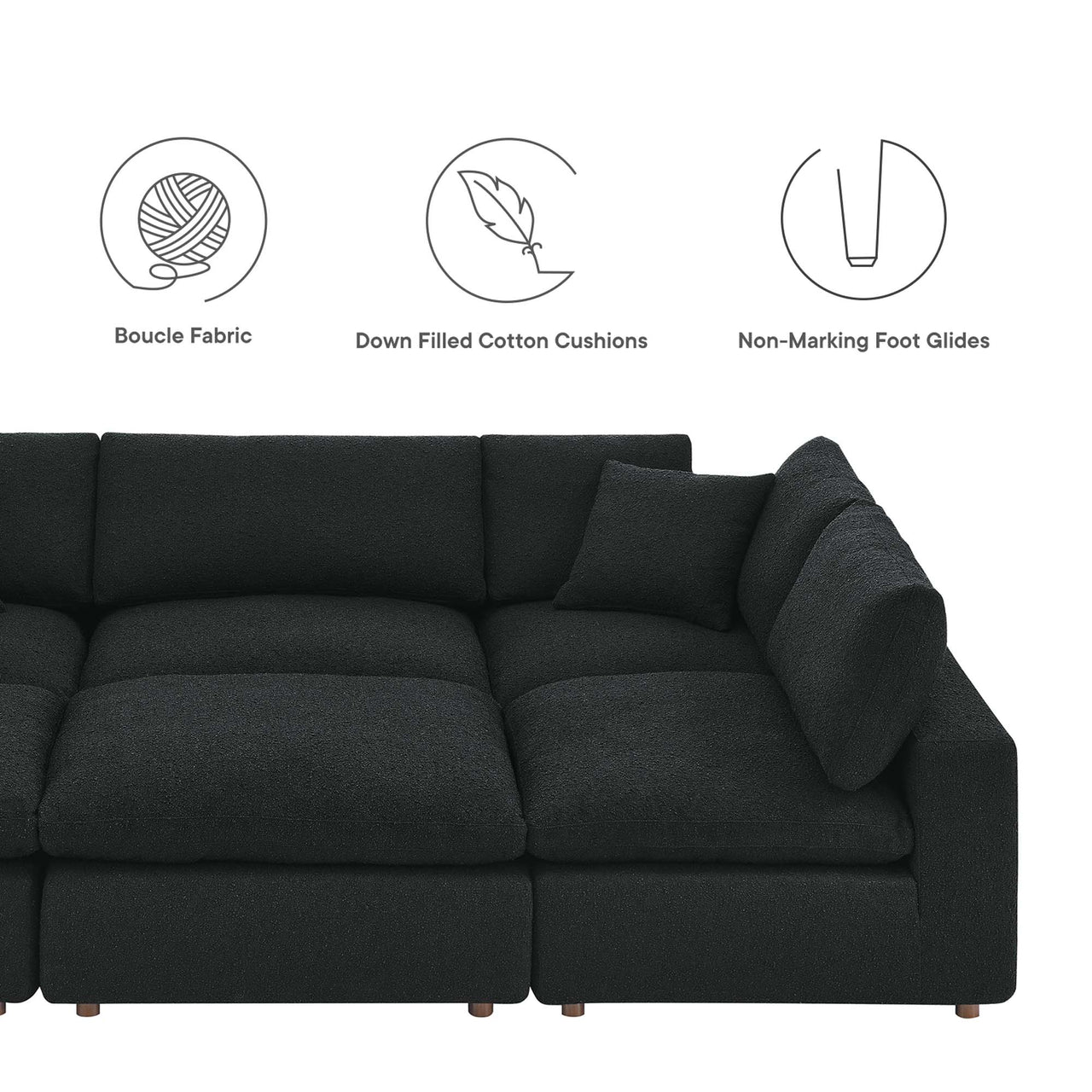 Angelic 6-Piece Cloudblend Boucle Sectional, Black
