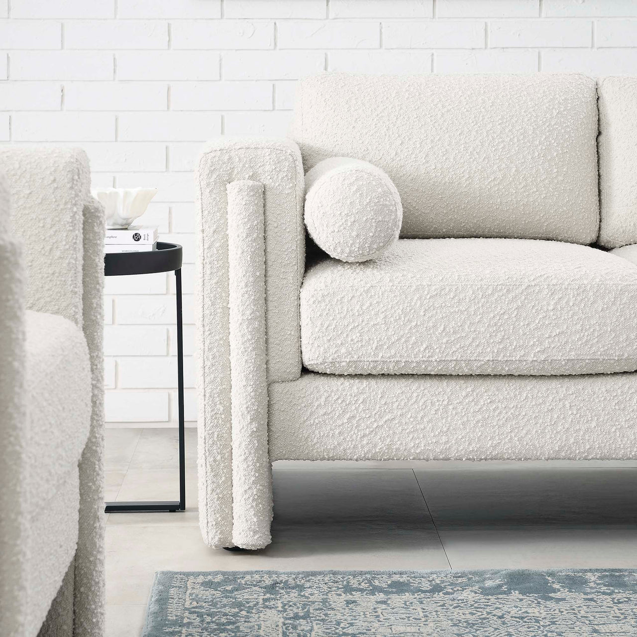 Tessaro Boucle Loveseat, Ivory