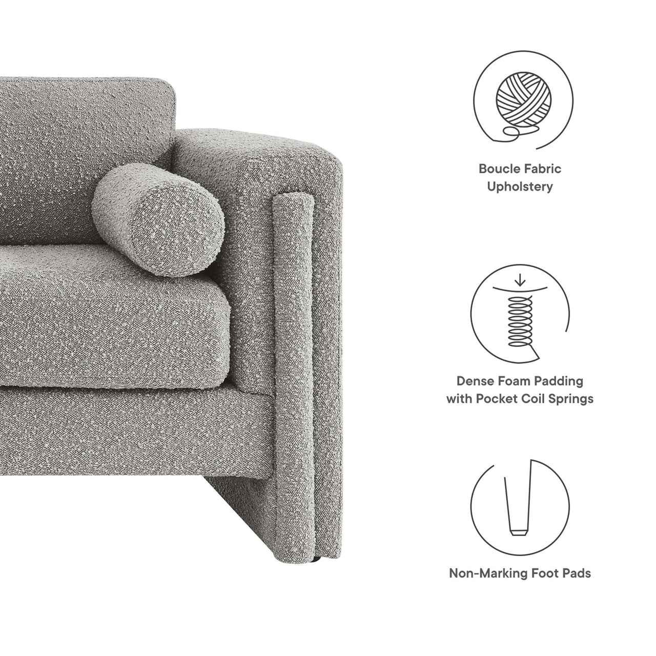 Tessaro Boucle Sofa, Light Gray