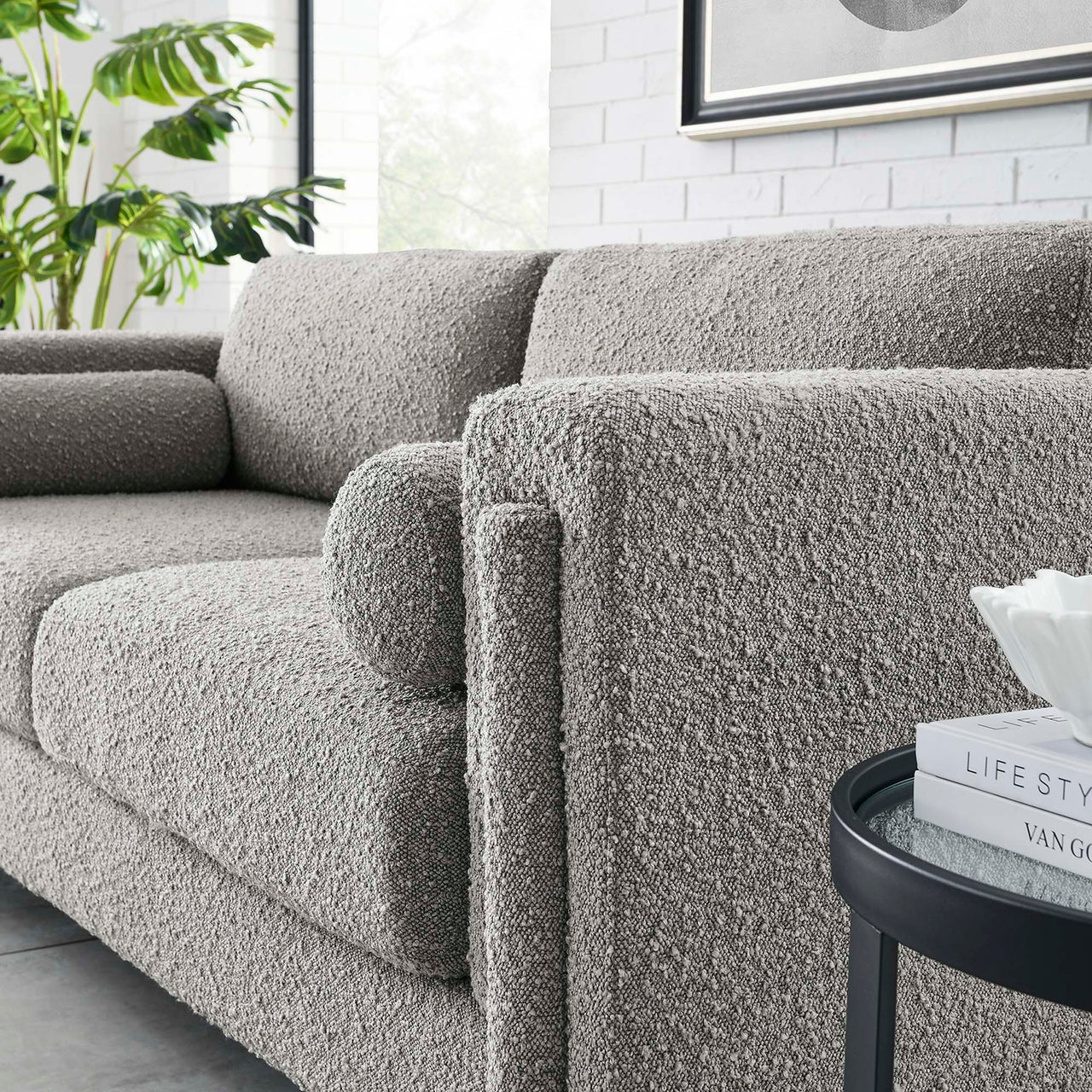 Tessaro Boucle Sofa, Light Gray