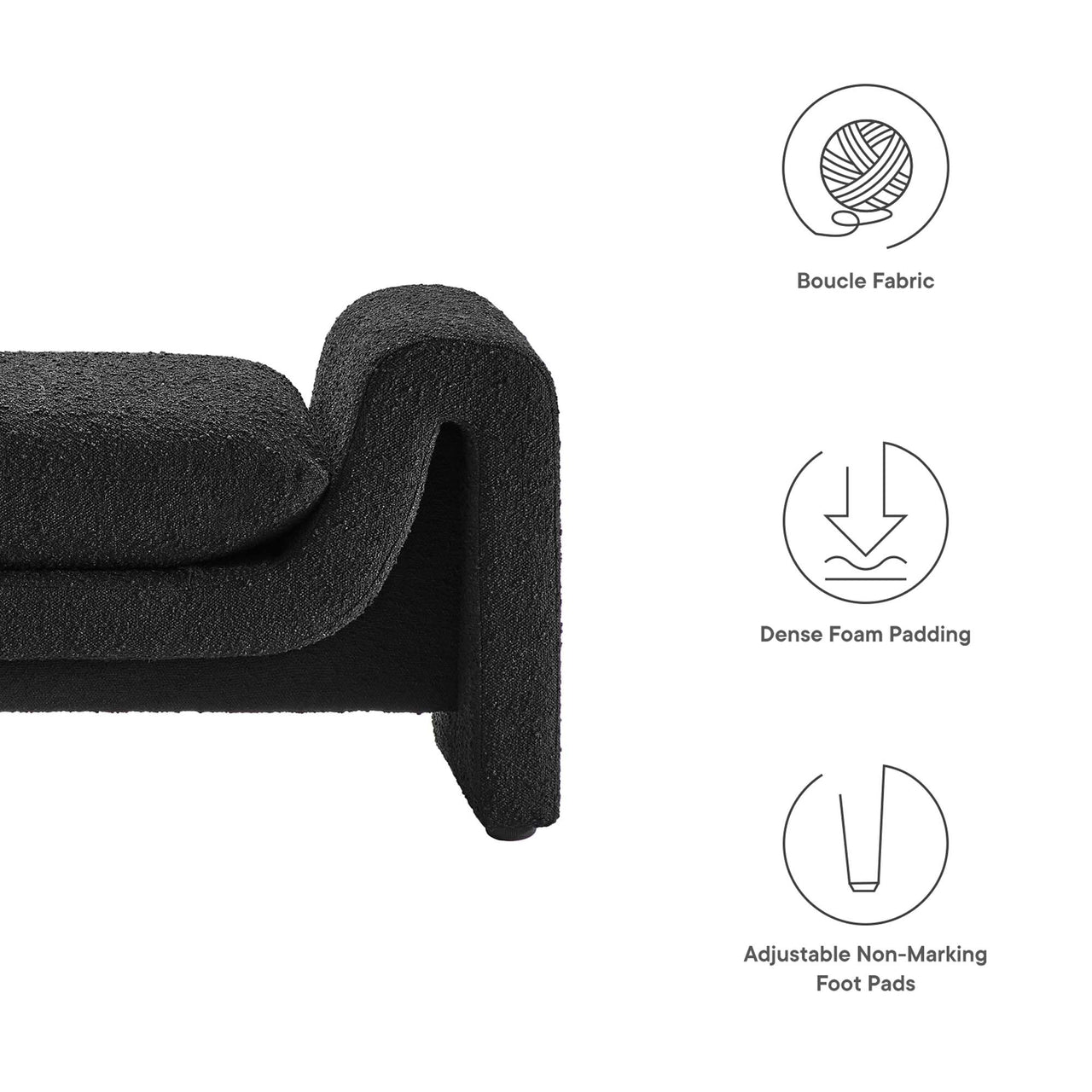 Waverly Boucle Fabric Bench, Black