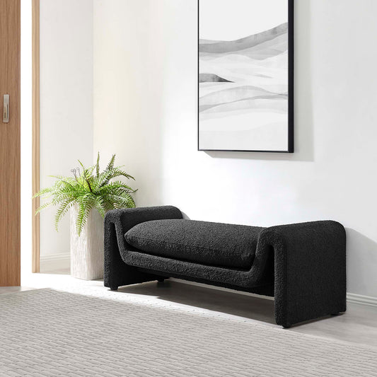 Waverly Boucle Fabric Bench, Black