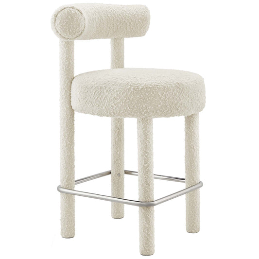 Metropole Upholstered Boucle Counter Stool, Ivory & Silver