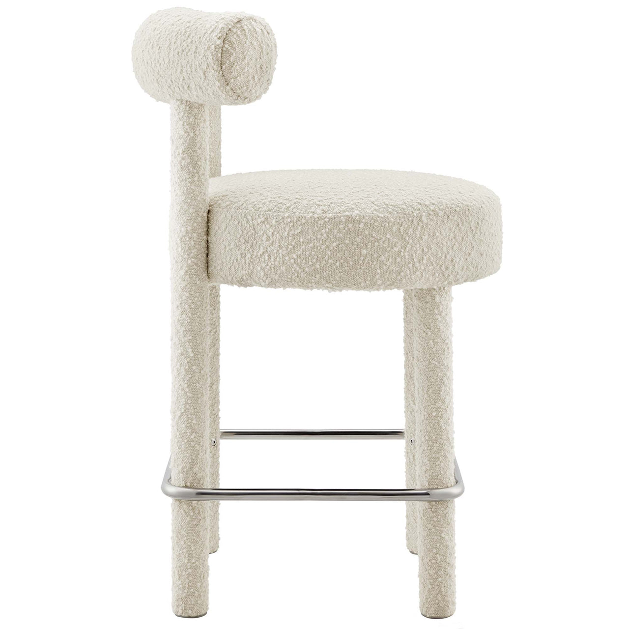 Metropole Upholstered Boucle Counter Stool, Ivory & Silver
