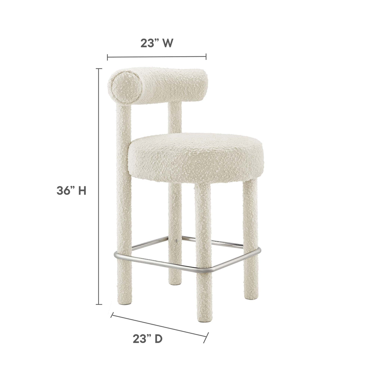 Metropole Upholstered Boucle Counter Stool, Ivory & Silver