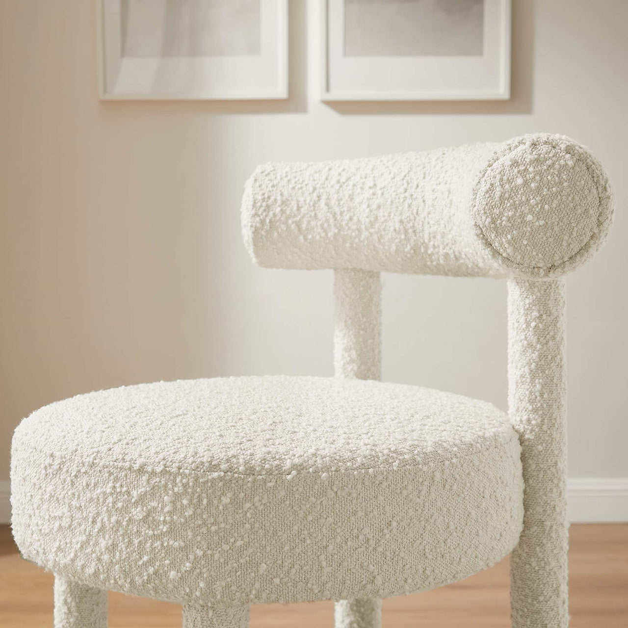 Metropole Upholstered Boucle Counter Stool, Ivory & Silver