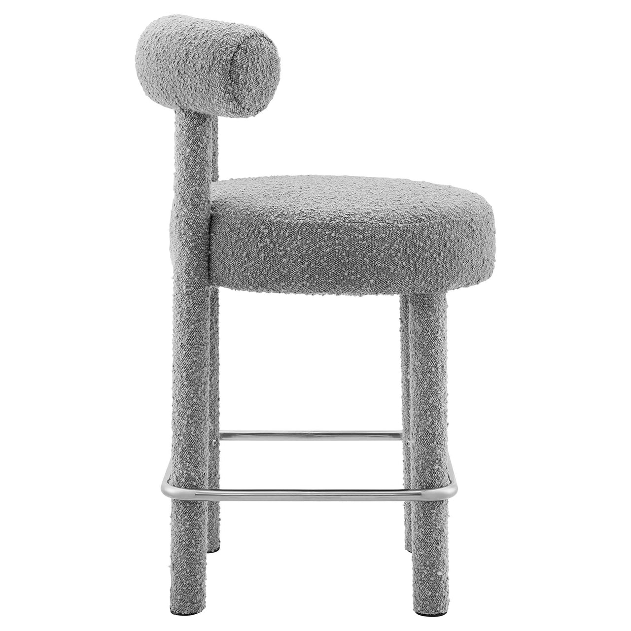 Metropole Upholstered Boucle Counter Stool, Light Gray & Silver