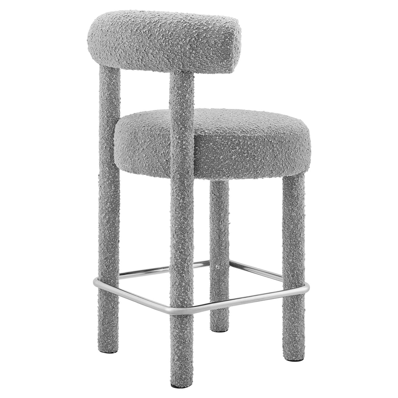Metropole Upholstered Boucle Counter Stool, Light Gray & Silver