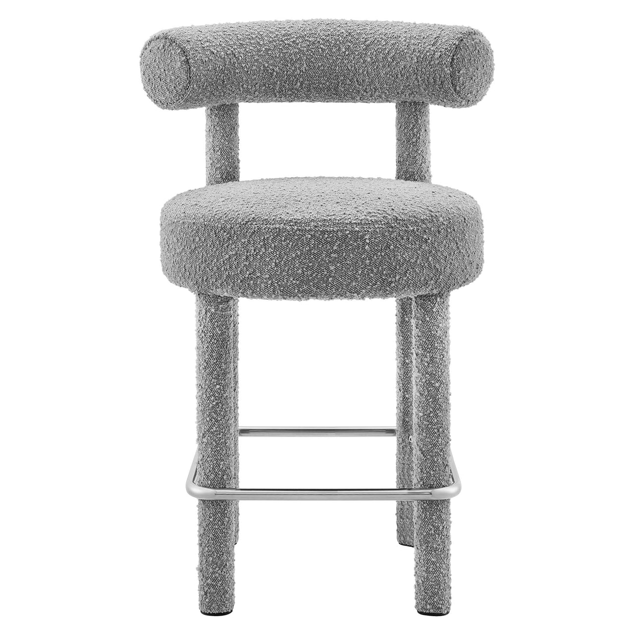 Metropole Upholstered Boucle Counter Stool, Light Gray & Silver