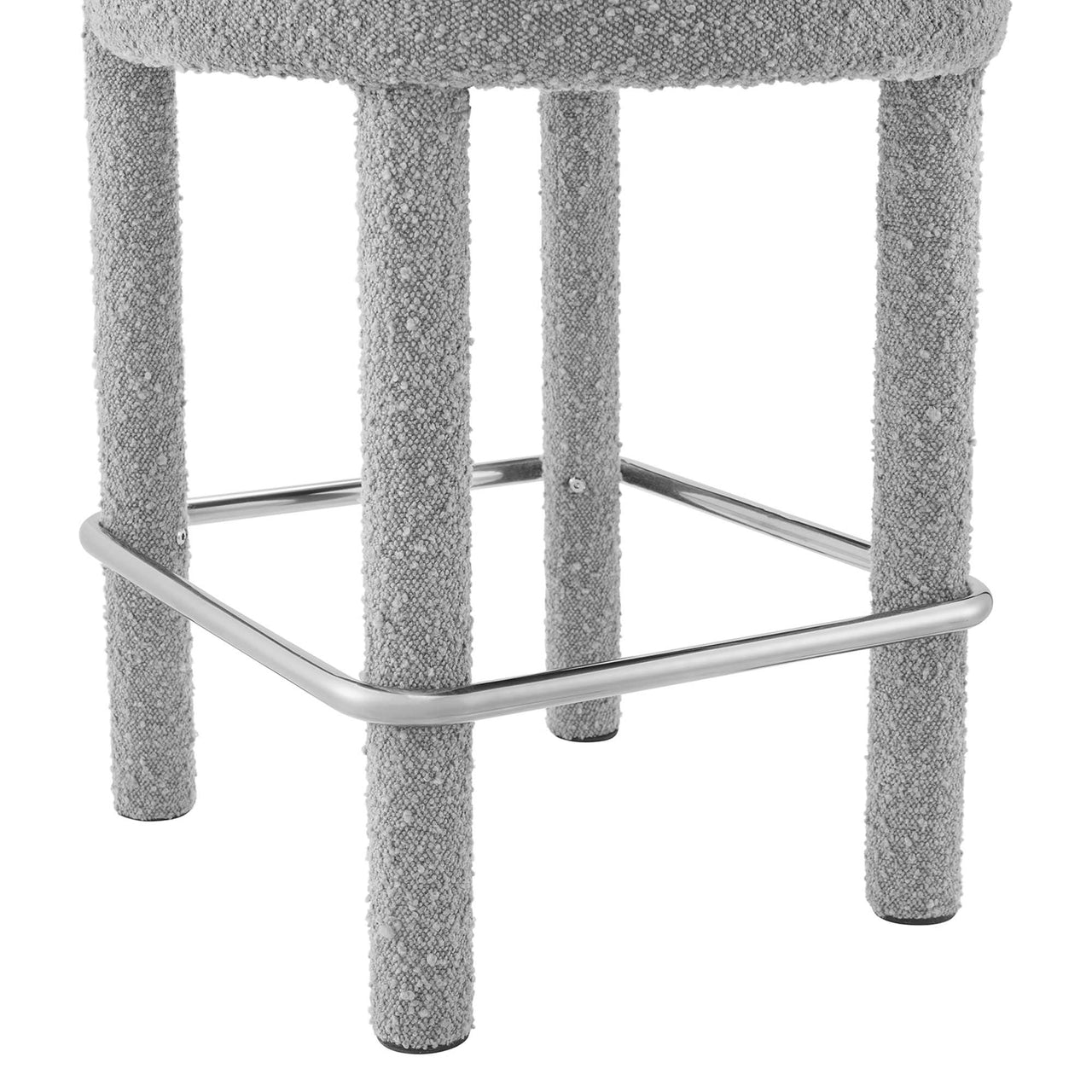 Metropole Upholstered Boucle Counter Stool, Light Gray & Silver