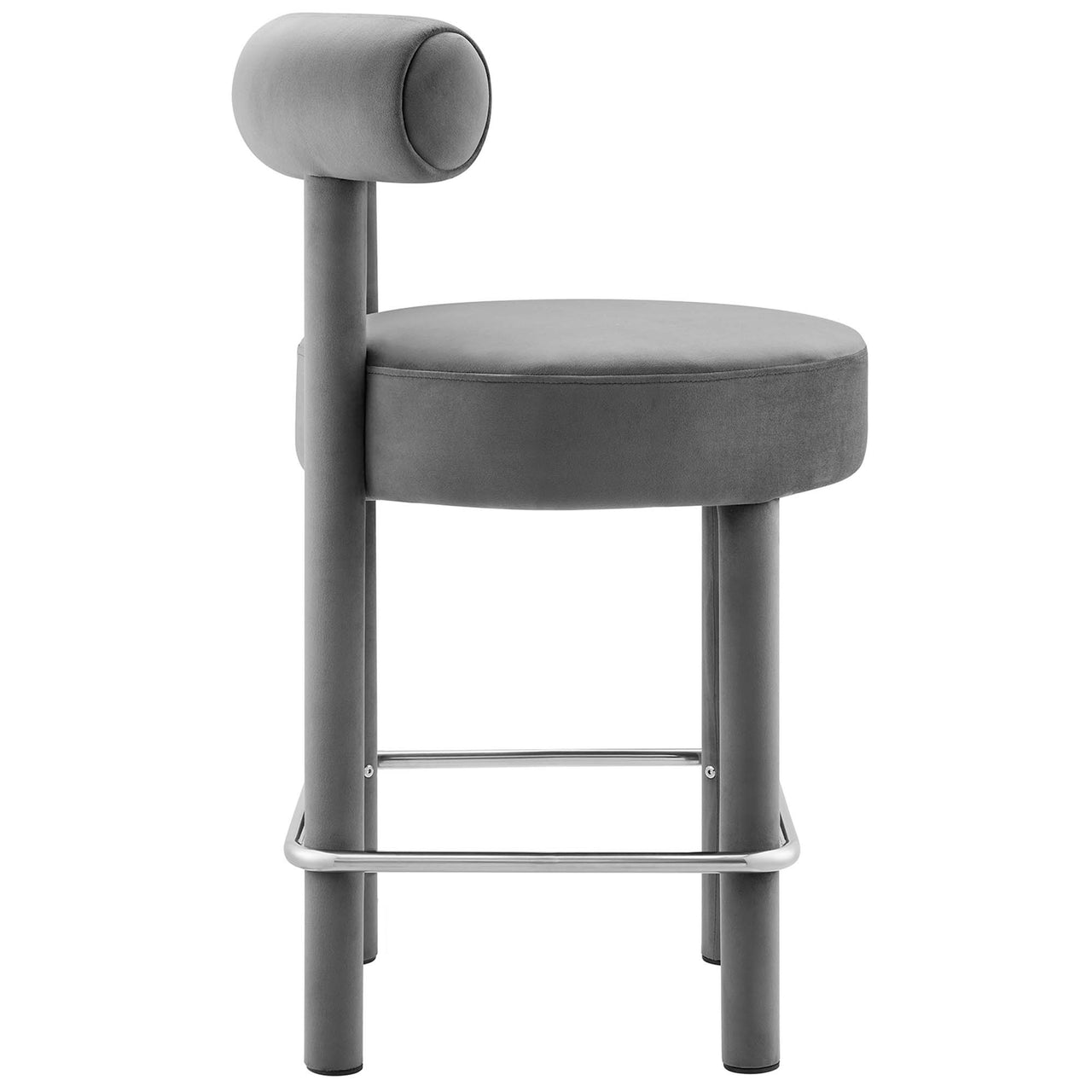 Metropole Upholstered Velvet Counter Stool, Gray & Silver