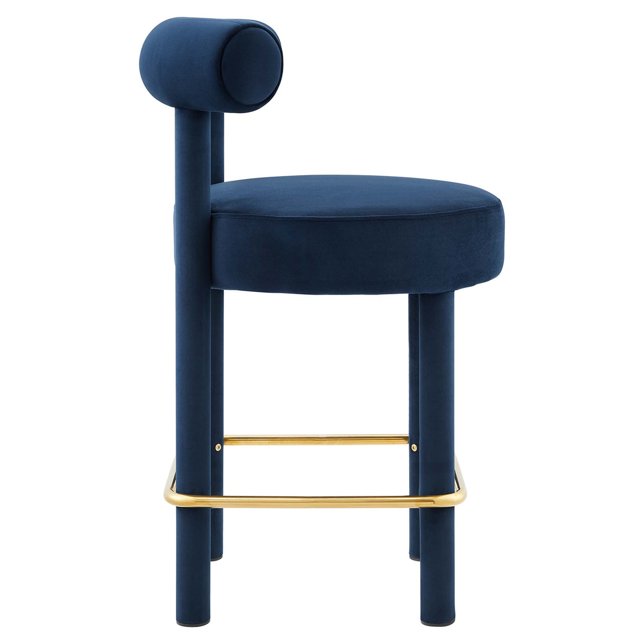 Metropole Upholstered Velvet Counter Stool, Dark Blue & Gold