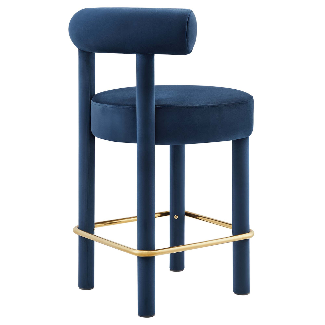 Metropole Upholstered Velvet Counter Stool, Dark Blue & Gold