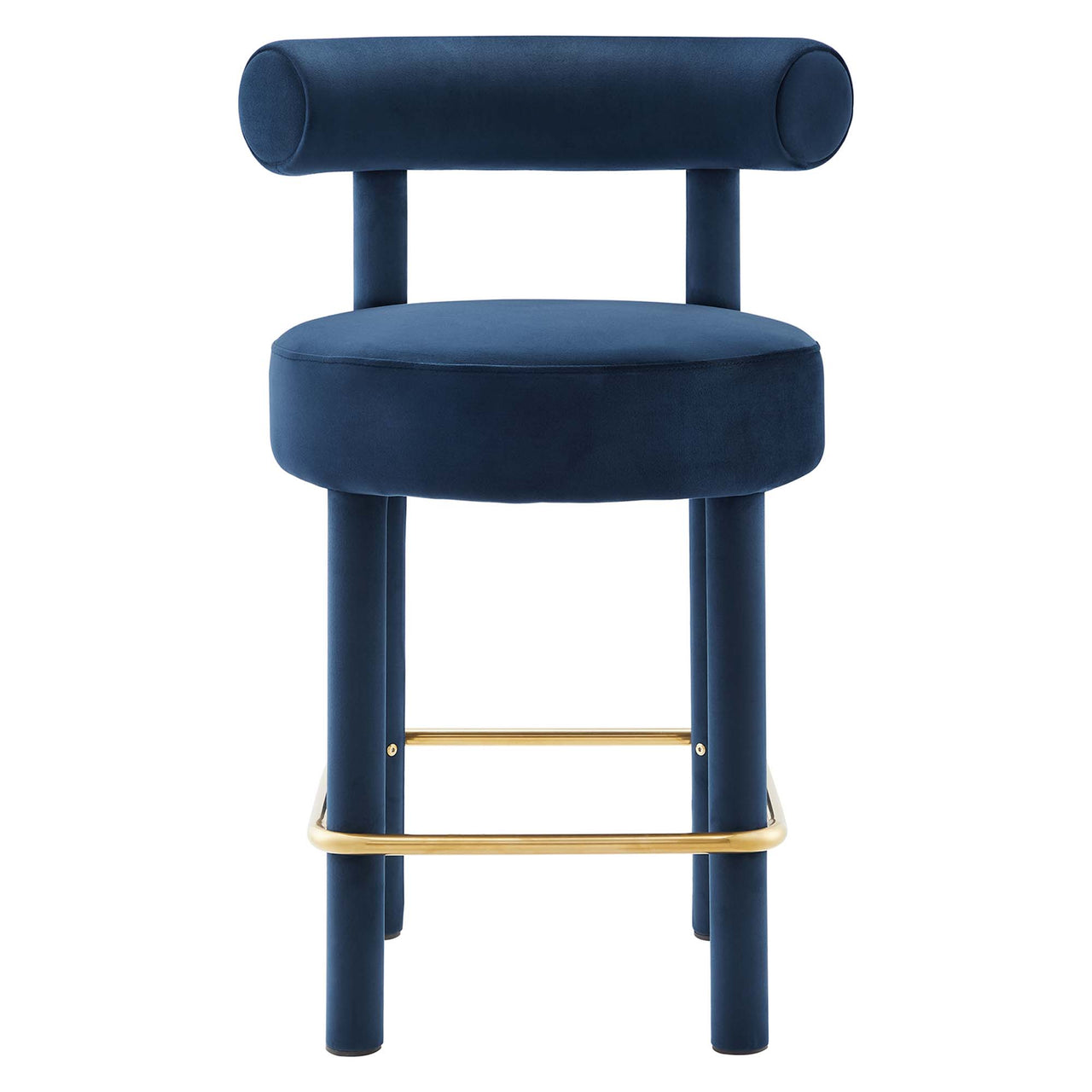 Metropole Upholstered Velvet Counter Stool, Dark Blue & Gold