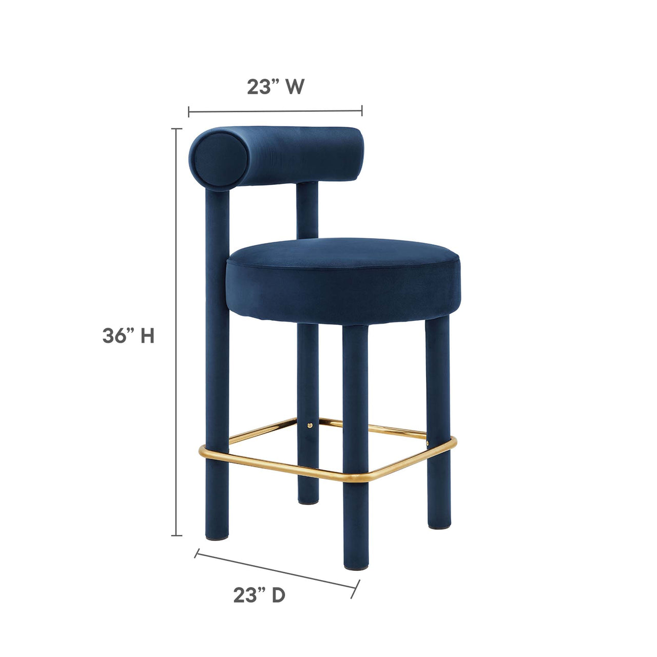 Metropole Upholstered Velvet Counter Stool, Dark Blue & Gold