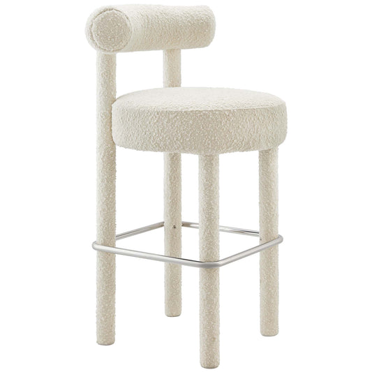 Metropole Upholstered Boucle Bar Stool, Ivory & Silver