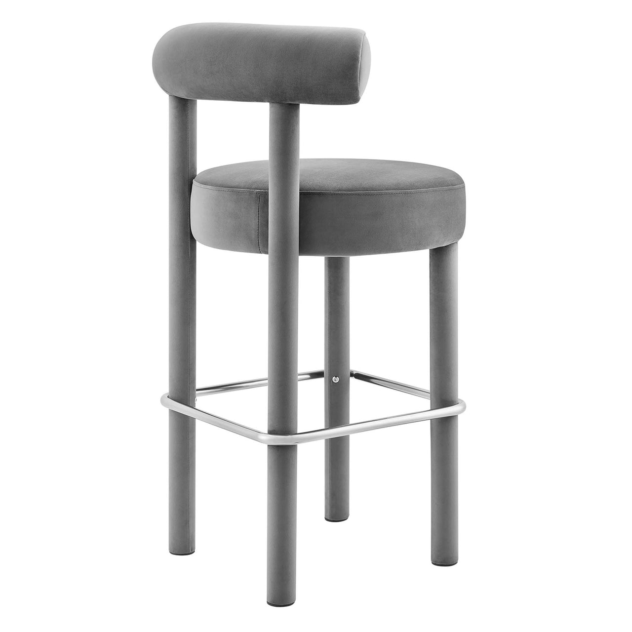 Metropole Upholstered Velvet Bar Stool, Gray & Silver