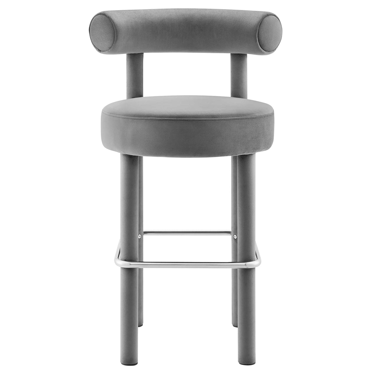 Metropole Upholstered Velvet Bar Stool, Gray & Silver