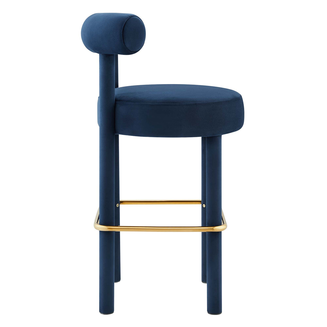 Metropole Upholstered Velvet Bar Stool, Dark Blue & Gold