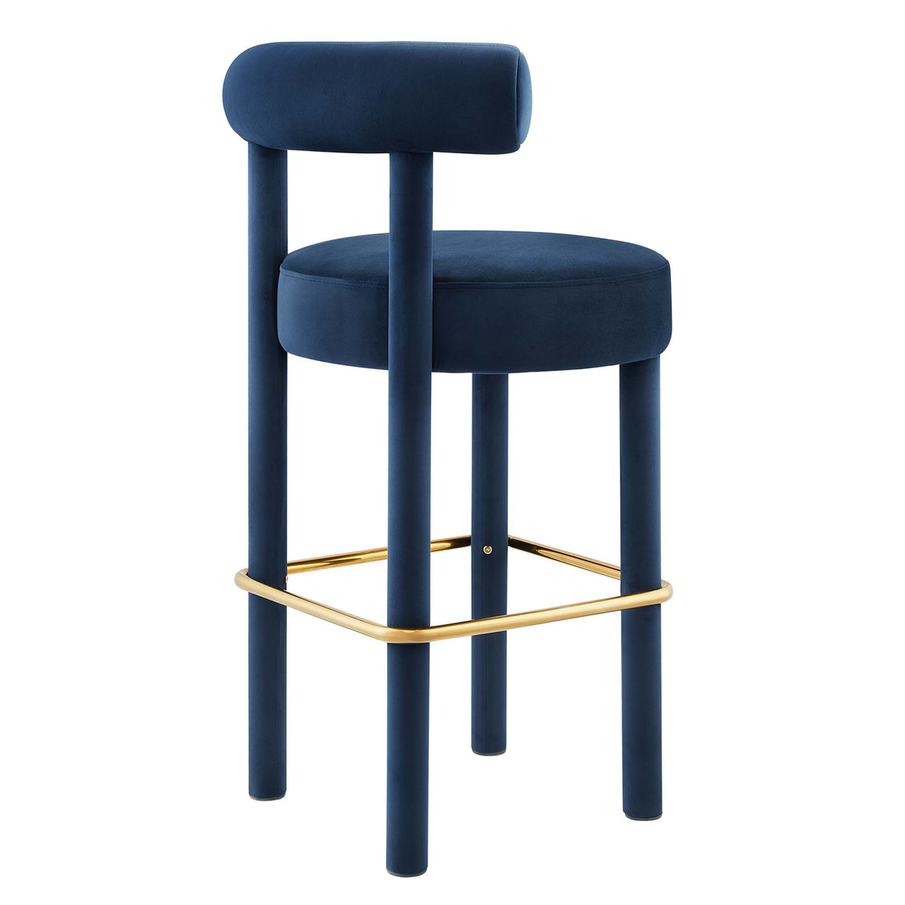 Metropole Upholstered Velvet Bar Stool, Dark Blue & Gold