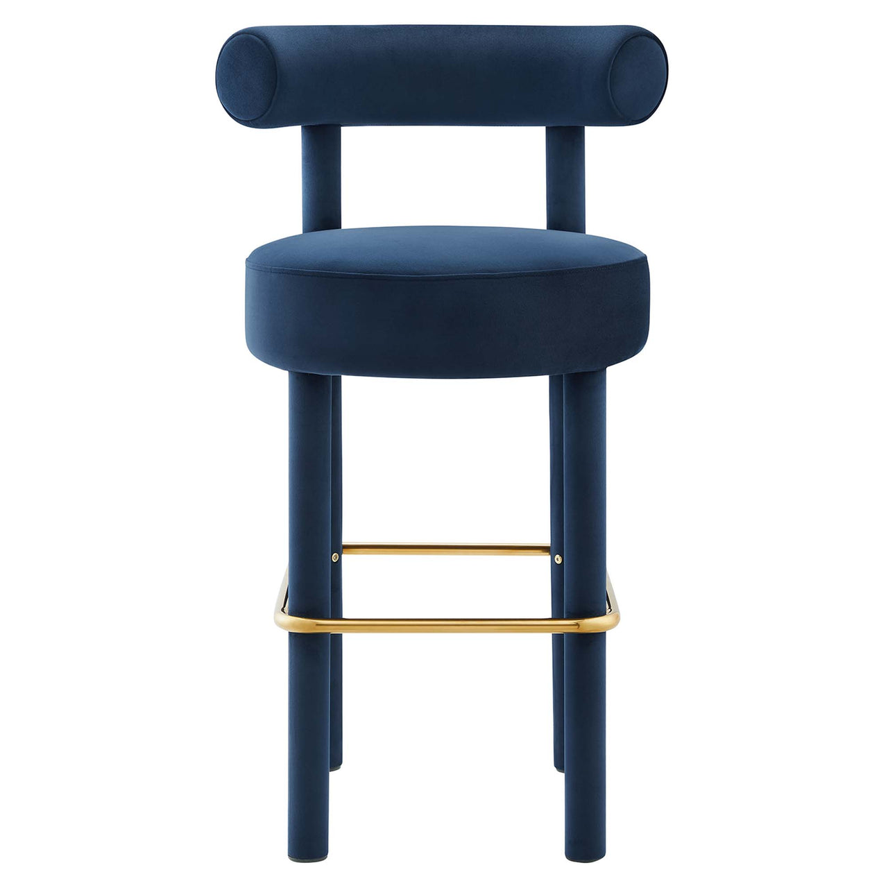 Metropole Upholstered Velvet Bar Stool, Dark Blue & Gold