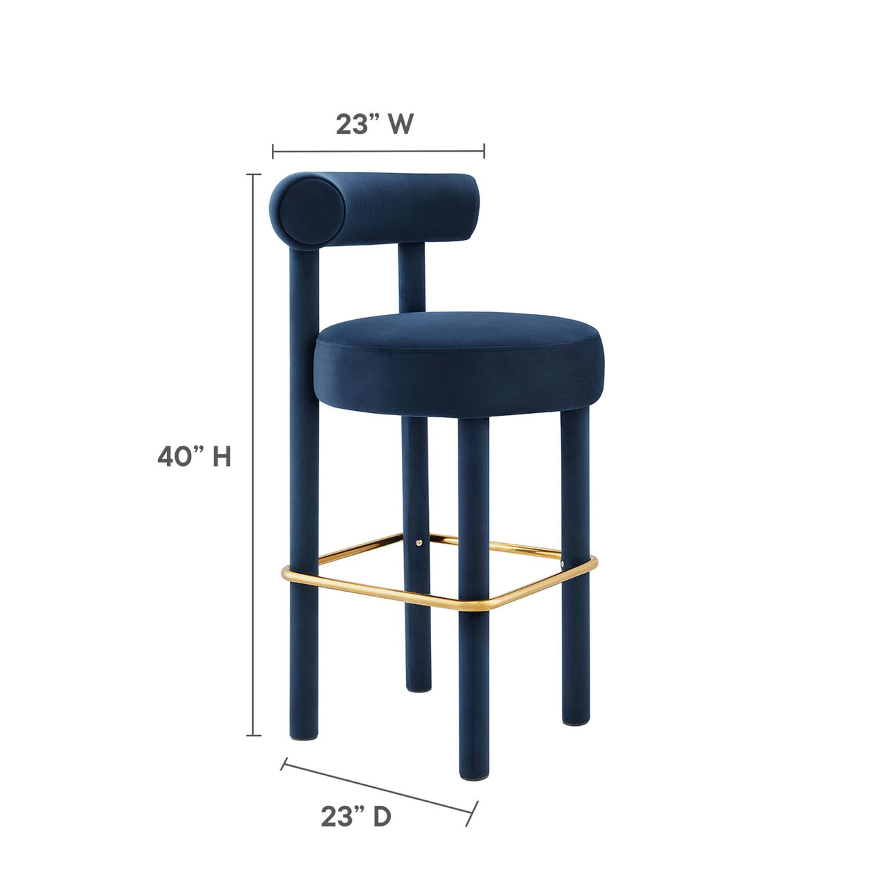 Metropole Upholstered Velvet Bar Stool, Dark Blue & Gold
