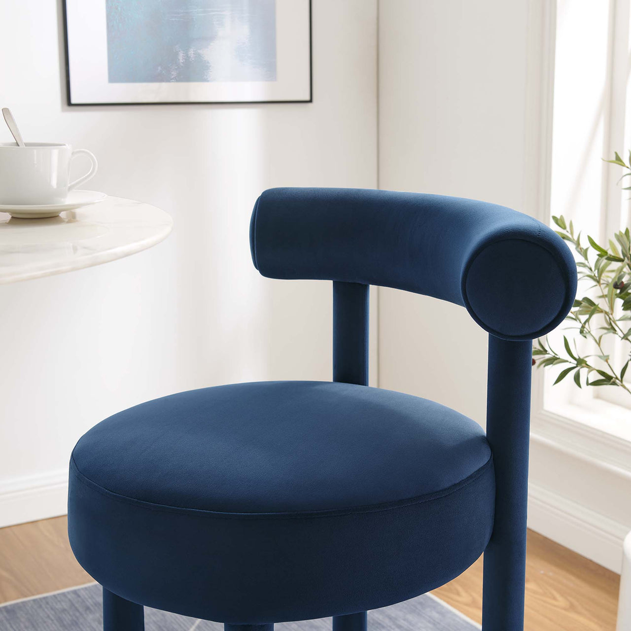 Metropole Upholstered Velvet Bar Stool, Dark Blue & Gold