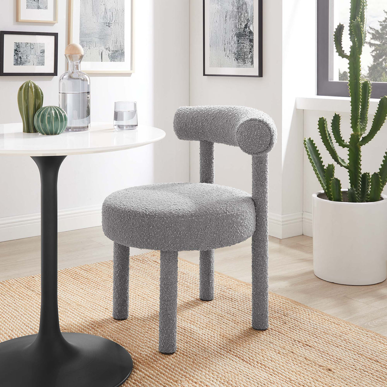 Metropole Upholstered Boucle Dining Chair, Light Gray