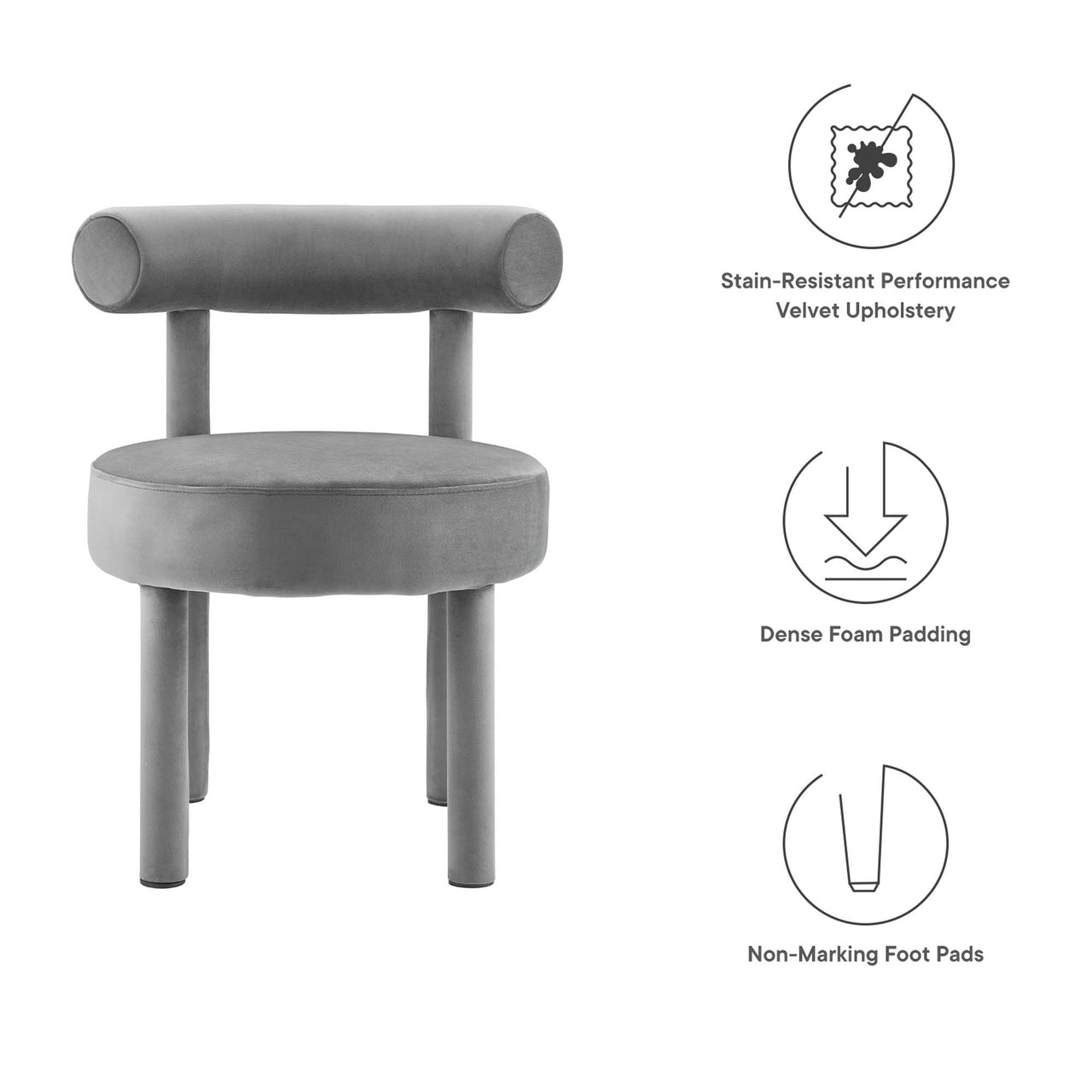 Metropole Upholstered Velvet Dining Chair, Gray