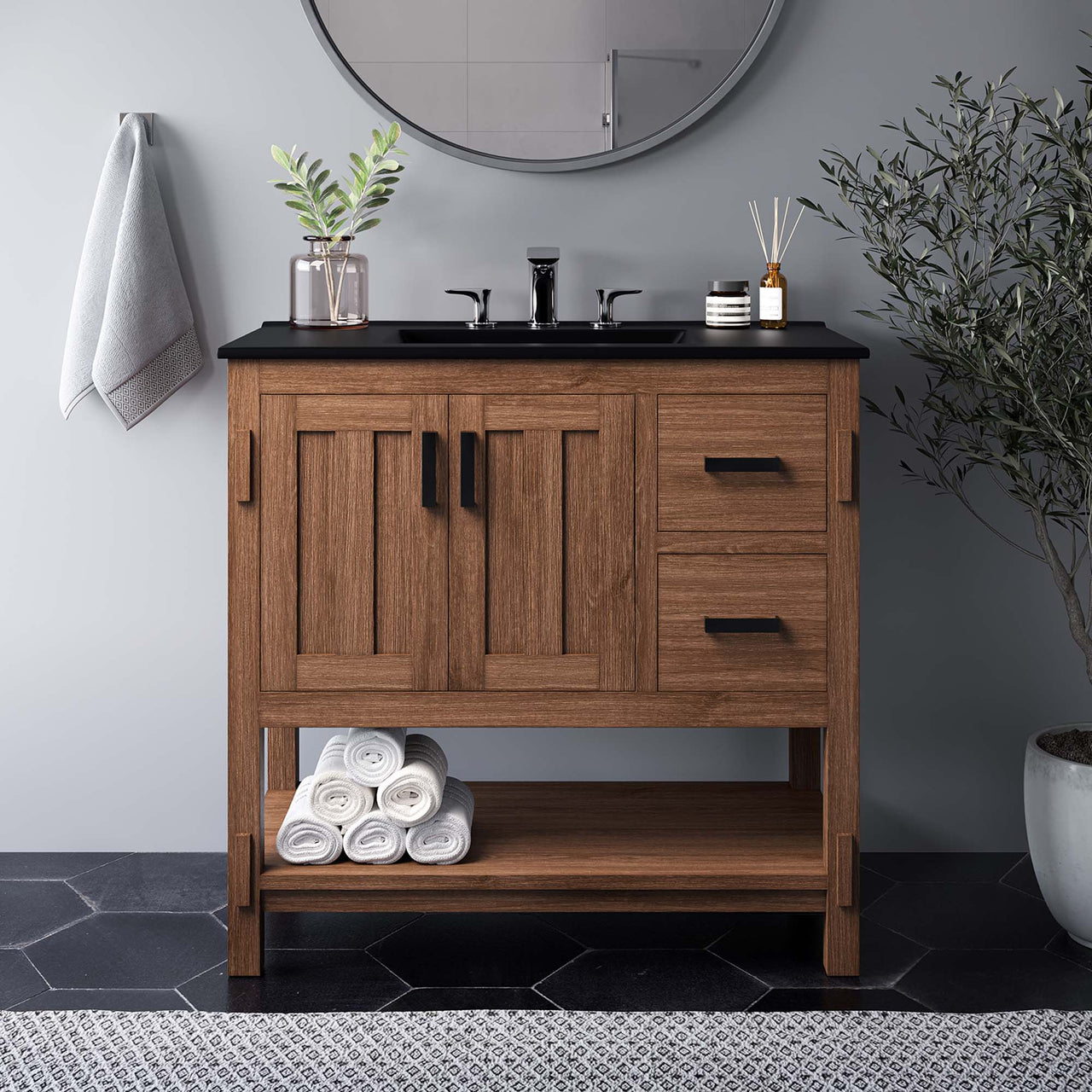 Ashville Vanity Base with Storage, Large, Walnut
