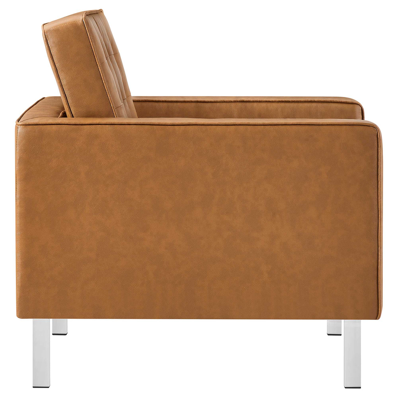 Luma Upholstered Faux Leather Armchair & Ottoman Set Silver & Tan