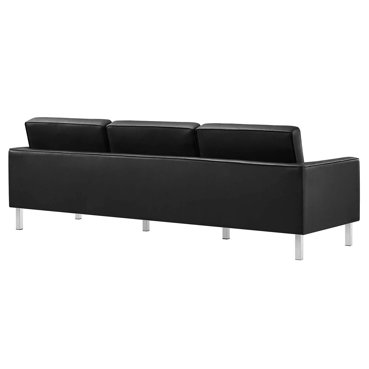 Luma Upholstered Faux Leather Sofa and Ottoman Set, Silver & Black