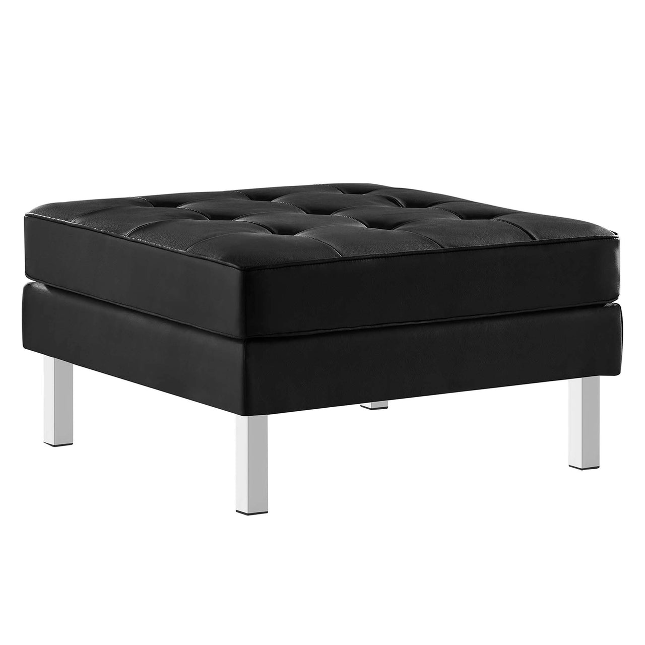 Luma Upholstered Faux Leather Sofa and Ottoman Set, Silver & Black